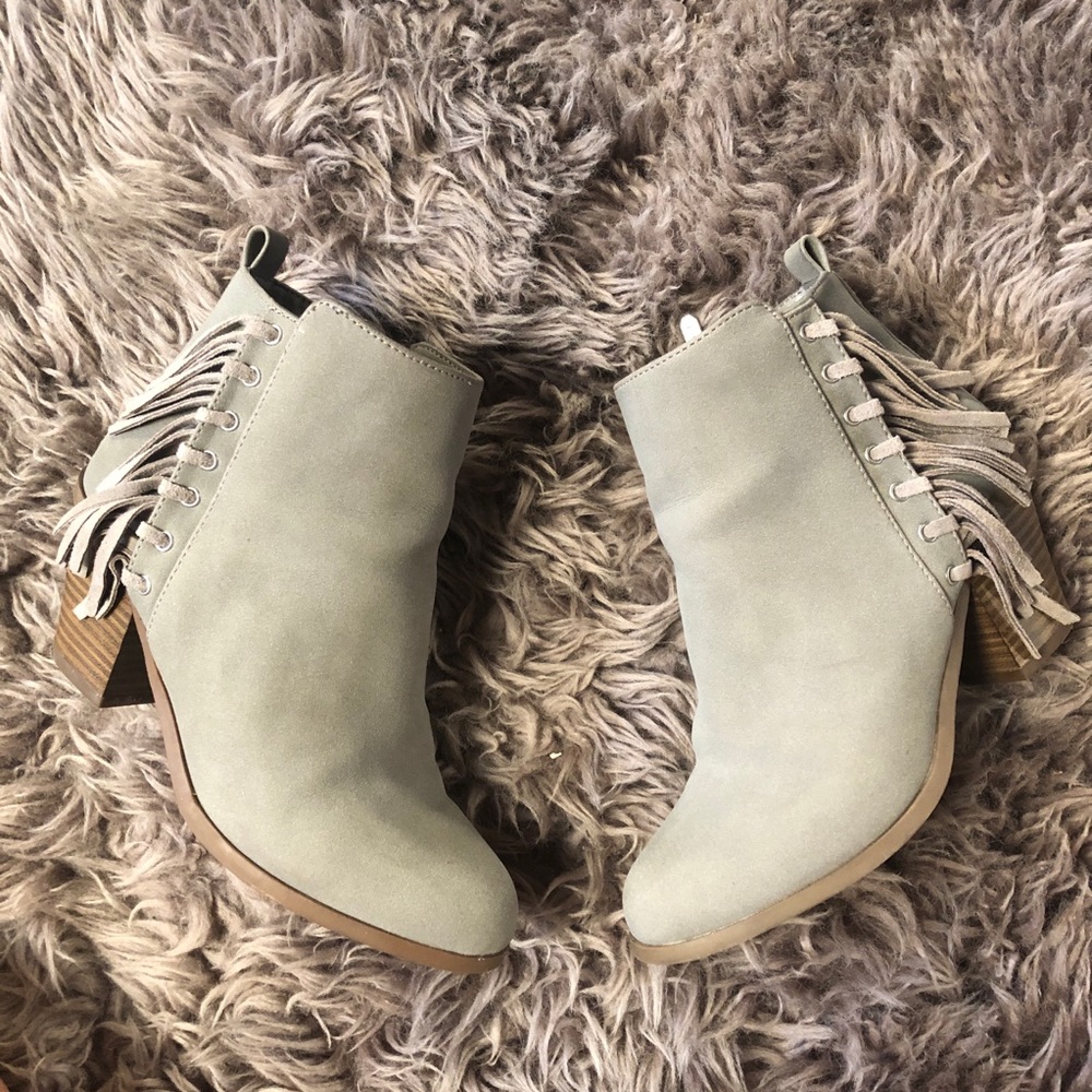 Sam Edelman Taupe Fringe Ankle Boots